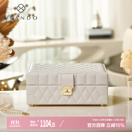 VLANDO真皮首飾盒2025新款生日禮物送女友大容量耳環(huán)飾品收納盒米白雙層