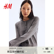 H&M女裝毛針織衫秋季薄款時(shí)尚法式慵懶短款打底衫m(xù)iu系開衫0579541 混灰色167 S 160/88
