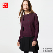 優(yōu)衣庫女裝精紡美利奴羊毛羅紋圓領(lǐng)針織短開(kāi)衫/25秋冬新款478336 18 暗紅色 L /160/88A