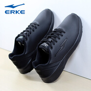鴻星爾克（ERKE）男子跑鞋舒適透氣緩震回彈運動(dòng)跑步鞋2025秋冬新款皮革面潮流鞋子 正黑 39