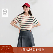 茵曼復古條紋T恤2025夏季女裝新款寬松短袖休閑上衣 紅藍條 S