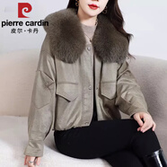 皮爾卡丹（pierre cardin）真狐貍毛毛領(lǐng)皮草大衣女拼接2025冬新款牌原創(chuàng  )OL羽絨外套 綠色 S