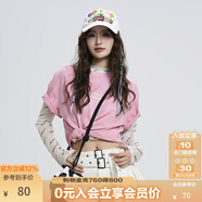 KAMA卡瑪時尚暈染短袖T恤2025新款春夏男女復古印花百搭情侶體恤 粉色 XL