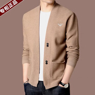 AX阿瑪尼秋季新款男士長(cháng)袖純羊毛針織開(kāi)衫毛衣中青年休閑外套男 駝色 M 165