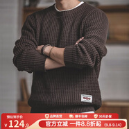 馬登工裝 圓領(lǐng)粗線(xiàn)毛衣男秋季阿美咔嘰寬松復古純色保暖針織衫 咖啡色 L