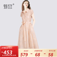 魅斑法式文藝風(fēng)氣質(zhì)名媛連衣裙中長(cháng)款2025夏季新款今年流行襯衫裙 粉色 M