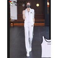 啄木鳥(niǎo)歐洲站2025新款秋季時(shí)尚洋氣減齡運動(dòng)套裝三件套長(cháng)袖棉質(zhì)休閑跑步 白色開(kāi)衫套裝+白色背心三件套 S85-95斤