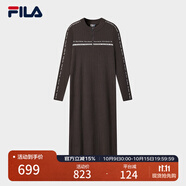 FILA 斐樂官方女子編織連衣裙2025冬新款修身半拉鏈連身毛衣長裙 深巖褐-BN 2XL 180/96A/XXL