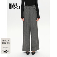 BLUE ERDOS100%羊毛闊腿褲女秋冬通勤千鳥格寬松直筒長褲B246M1016 黑灰千鳥格 160/64A/S