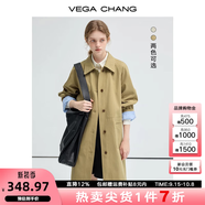 VEGA CHANG風(fēng)衣女款2025新款春秋英倫風(fēng)中長(zhǎng)款寬松外套 深卡其 L