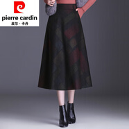 皮爾卡丹（pierre cardin）格子毛呢半身裙女春秋高腰顯瘦中長(zhǎng)款a字傘裙遮胯百褶裙冬裙針織 彩色格子 拉煉松緊腰裙長(zhǎng)78 M 適合腰圍2尺