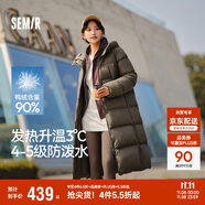 森馬（Semir）90%鴨絨羽絨服女長(zhǎng)款寬松顯瘦冬季輕暖連帽外套防水109725113001