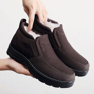 京晨老北京布鞋加絨保暖防滑男棉鞋中老年老人爸爸爺爺老頭冬季羊毛鞋 褐色 42 42