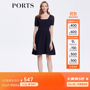 PORTS寶姿女裝春夏前后兩穿鏤空橫條紋理針織連衣裙SM8K218LKE015 星際藍(lán) XS
