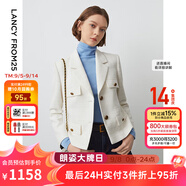 朗姿法式工裝風(fēng)口袋復古小香風(fēng)夾克短外套長(cháng)袖上衣春季新款 米白色 2XL