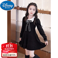 迪士尼（Disney）女童毛衣連衣裙秋冬2025新款兒童針織打底裙子冬裝女孩公主裙洋氣 黑色 120 cm