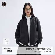 播立領拉鏈棒球服女商場同款2024新款學院風洋氣短外套BDR1WD0202 K40玄黑 玄黑 S