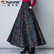 啄木鳥(niǎo)（TUCANO）毛呢格子半身裙a字裙大擺長(cháng)裙中長(cháng)款裙子女秋冬季26新款大|碼女裝 樹(shù)葉藍 L