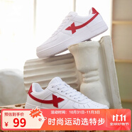 特步男鞋運動鞋空軍一號情侶板鞋百搭休閑鞋時尚耐磨防滑運動鞋潮板鞋 白紅【女款】 35