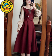 G.duck12歲女大童新年衣服15初中學(xué)生13少女孩學(xué)院風(fēng)紅色連衣裙秋冬長(cháng)裙 紅色 170 M【建議75-100斤】