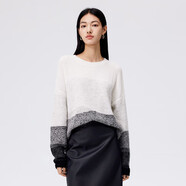 水云間· SHUI YUN JIAN（SEDATE）太陽(yáng)之約水云間拼色漸變套頭毛衣女寬松羊毛針織衫上衣 煙灰色 M