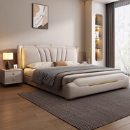 aijiashenghuo現代簡(jiǎn)約輕奢意式真皮床主臥奢風(fēng)雙人床高端主臥網(wǎng)藝床床儲物婚床 真皮床-送貨入戶(hù) 1500mm*2000mm框架結構