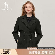 HAZZYS哈吉斯女裝 秋季款女士通勤時尚系腰帶休閑大衣ABSSH02DX03 深卡其色DK XL (170/92A 42)