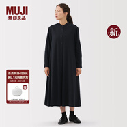 無(wú)印良品（MUJI）女式 法蘭絨 立領(lǐng)長(zhǎng)袖連衣裙女裝裙子純棉連身裙25年秋季新品 深藏青色 S (155/80A)