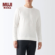 無印良品 MUJI 男式 粗細(xì)不均棉線 天竺編織 長袖T恤 打底衫 米白色 2A S