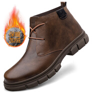 老人頭馬丁靴男士真皮鞋中幫復古工裝靴英倫風(fēng)短靴防滑保暖加絨棉皮靴 棕色加絨 40