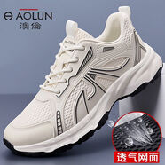 澳倫（aolun）秋季新款透氣網(wǎng)面增高運(yùn)動(dòng)鞋男鞋競(jìng)速減震跑步鞋 米白色 40