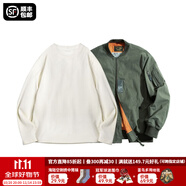 馬登工裝美式空中MA1飛行員夾克軍事風(fēng)短款外套復(fù)古棒球服男潮秋上衣 綠色MA1+米白長T S