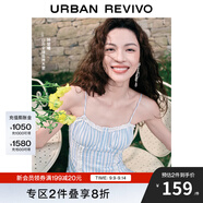 UR【鐘楚曦同款】2025夏季新款女裝波嬉風(fēng)蕾絲條連衣裙UYL750037 藍(lán)色條紋 M