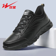 雙星（shuangxing）男鞋秋冬季皮面防水男士運動(dòng)休閑鞋軟底防滑減震百搭跑步鞋男 黑色66039 40