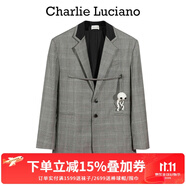 Charlie Luciano綁帶西裝春季新款灰色氣質(zhì)條紋設(shè)計感小眾原創(chuàng)裝飾潮流CL外套女潮 西裝 S