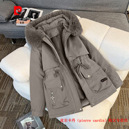 皮爾卡丹（pierre cardin）品牌高檔羽絨棉服女士可拆內(nèi)膽中長(zhǎng)款胖MM棉衣外套加厚棉襖派克服 灰色 S (建議100斤以內(nèi))