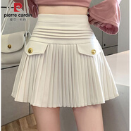 皮爾卡丹韓版百褶短裙女秋冬高腰a字小香風(fēng)半身裙氣質(zhì)名媛小個(gè)子顯瘦傘裙 米白色 【毛呢款】 XS
