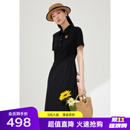 敦奴夏季新款polo短袖中長款連衣裙休閑運(yùn)動風(fēng)小黑裙 正黑色 XL