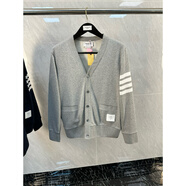 TB針織衫毛圈五扣四道杠V字領(lǐng)休閑百搭男女同款長(zhǎng)袖開(kāi)衫外套 灰色 均碼 0碼（S）