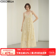 COCOBELLA萬(wàn)針刺繡炒色流蘇仙女連衣裙蕾絲拼接吊帶裙FR0079 奶油黃 S