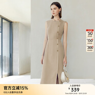 顏域2024新款氣質(zhì)職業(yè)單排扣正裝連衣裙女春款無袖修身時尚一步裙 卡其 S/36