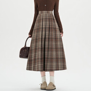 吻璦（wenai）半身裙2025年秋冬裝新款裙子日韓系復古毛呢料百搭抽褶半身裙女秋 咖啡色 S