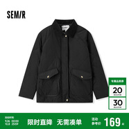 森馬（Semir）棉服女冬季中長(cháng)款輕薄寬松拼接燈芯絨翻領(lǐng)插肩袖棉衣101724112007