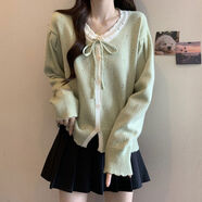 小紅書同款溫柔的小香風(fēng)格針織開衫婦女春秋季加碼胖毫米瘦看法國 綠色奶系甜美初戀超仙女減齡藏肉多巴胺穿搭微胖chi M M建議80-100斤