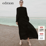 edition連衣裙女新款復(fù)古宮廷風(fēng)黑色壓褶氣質(zhì)長裙禮服裙 黑色 L