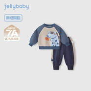 JELLYBABY[7A抗菌]男童長(zhǎng)袖套裝秋季兒童長(zhǎng)袖兩件套男小童帥氣秋裝男寶衣服 藍(lán)色 110 CM