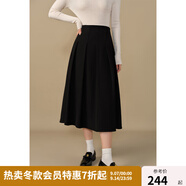 獨束大碼女裝壓褶半身裙2024冬季新款垂墜質(zhì)感顯瘦中長裙女 赫本黑 M (尺碼：1)