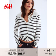 H&M【徐若晗同款】女裝毛針織衫秋慵懶短款打底衫m(xù)iu系薄開衫0579541 白色/條紋 M 165/96