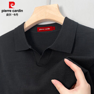 皮爾卡丹（pierre cardin）皮爾卡登精紡羊羔毛衫男士100羊羔毛色短袖t恤針織打底衫休閑 黑色 均碼 1903XL