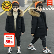 G.DUCKKIDS童裝兒童羽絨服男童中長款加厚外套冬季中大童冬裝防風(fēng)保暖棉服 毛領(lǐng)款黑色【棉服】 120 建議110-120cm6-7歲